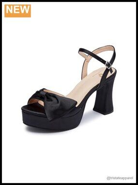 Satin Platform Chunky Heel Open Toe Bow Knot Block Heel Sandals